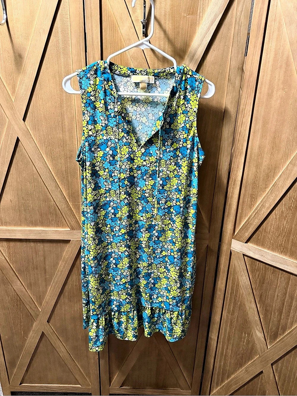 Michael Kors Sleeveless Floral Shift Dress in Blue & Green